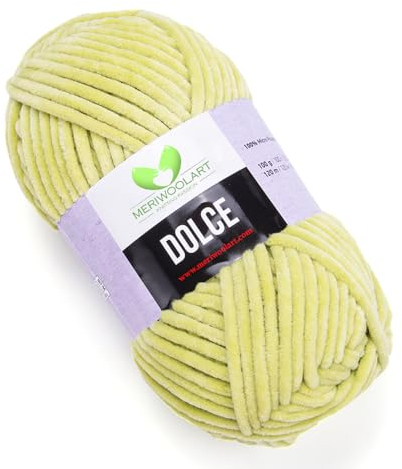 MeriWoolArt Chenille Garn zum Stricken und Häkeln Olivgrün - 100 g und 120 m Samt-Wolle - 100% Flauschige Polyester Strickgarn für Amigurumi Kissen Decken weiche Kleidung Geschenke