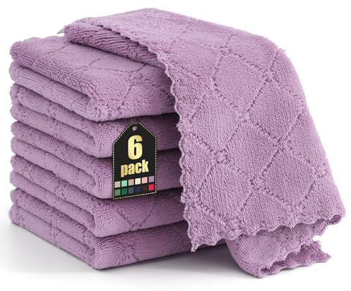 Moosfor Mikrofasertücher 6 Stück 30x30 cm spüllappen Putzlappen Lila | Weiche Fusselfrei Waschbar Geschirrtücher, Reinigen Geschirr & Küchenflächen, Ideal für Küche & Tägliche Haushaltsreinigung.