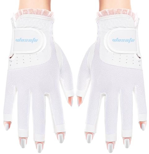 YaoFafa2178 1 Paar Damen Golfhandschuhe, Fingerlose, Atmungsaktive Golfhandschuhe, Sonnenschutz Touchscreen Fäustlinge, Sporthandschuhe für die Linke und Rechte Hand,White,L(Length19cm)