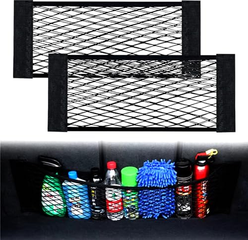 Littlegaofeithing - Lote de 2 redes de almacenamiento para maletero de coche, 27 x 24 cm, red elástica para maletero de coche, con adhesivo mágico, para camión de coche