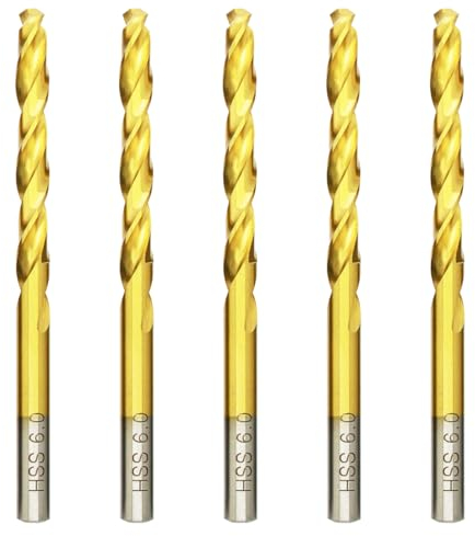 Titan HSS Metallbohrer 6.0mm x 93mm x 5pcs Professional Geschliffen Kobalt Spiralbohrer fur Edelstahl und Metall