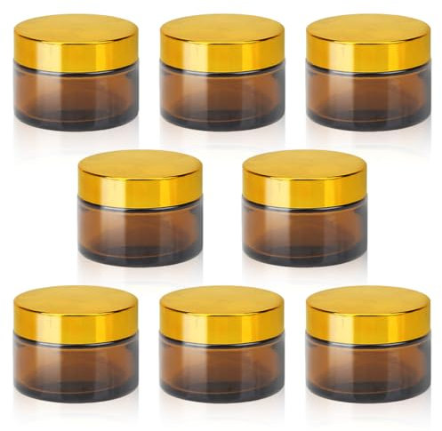 Fanchu Lot de 8 pots à crème vides en verre ambré - 30 ml - Avec couvercle et doublure - Pour cosmétiques, crèmes, lotions, huiles essentielles