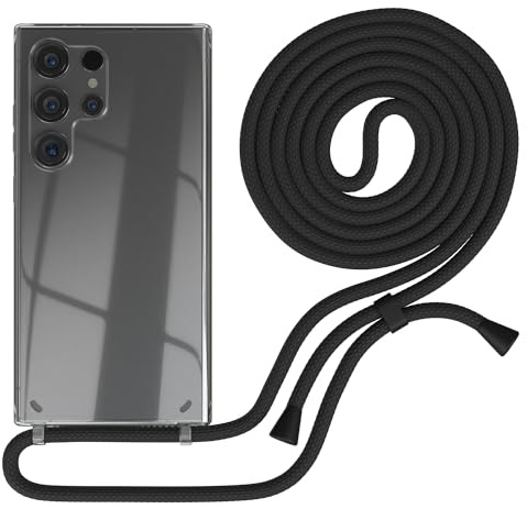 EAZY CASE - Handykette kompatibel mit Samsung Galaxy S24 Ultra Kette zum Umhängen für Galaxy S24 Ultra Hülle mit Band aus Silikon stoßfeste transparente Handyhülle in Schwarz - Clips Schwarz