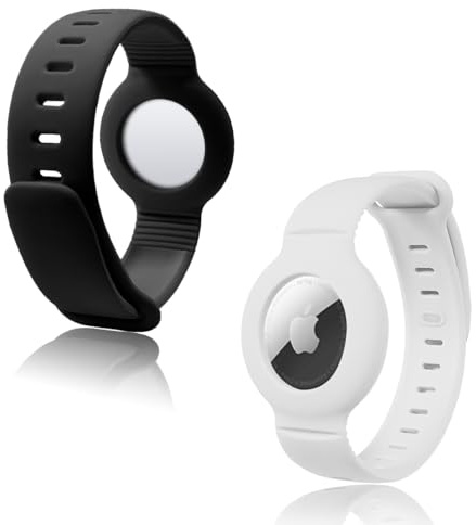 Ruayia Armband Kinder für AirTag, [2 Stück] Kinderarmband Wasserdicht Halbgeschlossen Schutz Anti-Kratz Silikon Bracelet, Kleinkind Anti-Verloren GPS Tracking - Schwarz + Weiß