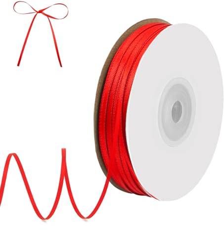 qingmeng Satinband Rot, 91m Geschenkband Breit, 3mm Schleifenband, Hochzeit Stoff Band für Taufe Geburtstag Deko Geschenkverpackung
