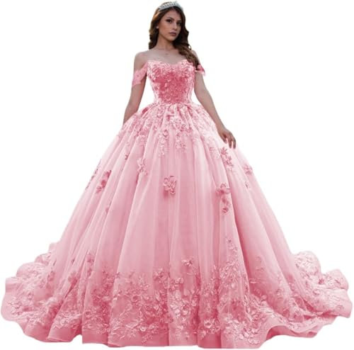 Yifanier Abiti Quinceanera in Tulle con Scollo a Cuore da Donna Abiti da Ballo con Strascico Abiti Quinceanera in Pizzo Scintillante MT009