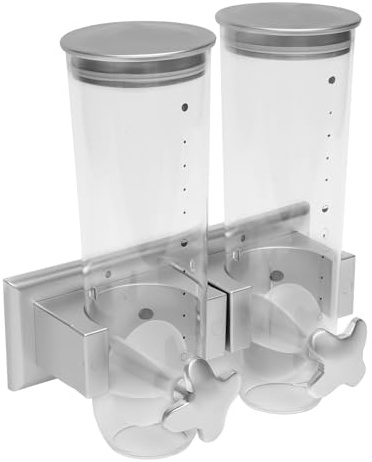ZENGRICE Doppelt wandmontierten Lebensmittelspender, 3L-Getreidebehälter, Müslispender für Cerealien, Cornflakes, Süßigkeiten, Getreide und Süßwaren (Silber)