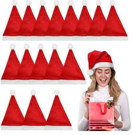 16 Stück Weihnachtsmützen,Nikolausmütze,Nikolausmütze Erwachsene,Rote Santa Mütze,weihnachtsmann Mütze Mit Dicker Fellrand,Weihnachtsmützen ,Weihnachtsmütze,Weihnachtsmann Mütze Für Herren/Damen