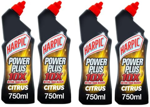 Herpic Power Plus Toilet Cleaner - Citrus - 750ml X Pack Of 4 - With Its Unique Formula Removes Tough Limescale & Gets Rid Of Germs, Even The Ones You Cannot See