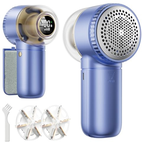 Fabric Shaver with Lint Brush, Large Lint Shaver with Digital Display, 3-Speeds Lint Remover with 6-Leaf Blades, Electric Sweater Shaver to Remove Pilling for Clothes, Furniture