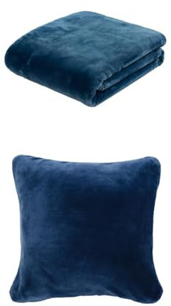 Gözze Premium Cashmere-Feeling Decke und 2er Set Cashmere-Feeling Kissen, 180x220 cm + 50x50 cm, Farbe: blau