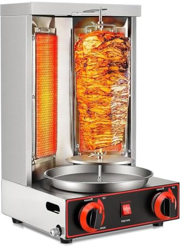 Máquina Vertical Comercial para Shawarma de Barbacoa, máquina Vertical para Shawarma de Barbacoa Comercial, Temperatura Ajustable, asador automático de propano Giratorio de 360°, para Uso en