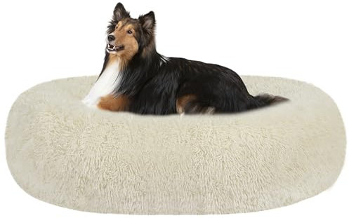 HMTOPE Orthopädisches Hundebett rund Hundekissen Hundesofa Katzenbett Donut Kuscheliges Hundekorb Waschbar, 80 cm Ø, Beige