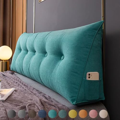 Bettkissen Rückenlehne 200cm Grün, Rückenkissen Bett Keil Kopfteil Kissen, Waschbar Abnehmbar Rückenstützkissen Lendenkissen mit Seitentasche, Bequemes Groß Wandkissen Lesekissen für Bett und Sofa