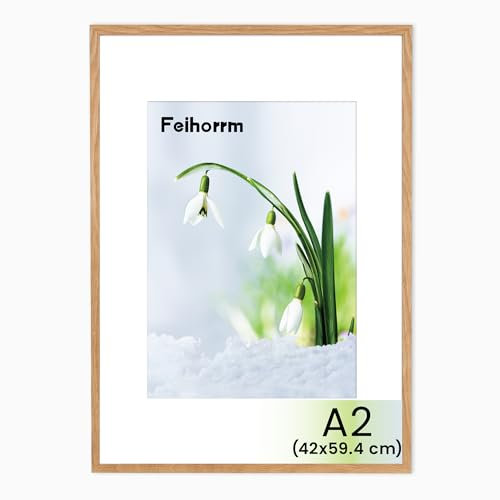 Feihorrm Bilderrahmen, A2 Fotorahmen aus Eiche, Mit gehärtetem Glas, Für 42x59,4 cm-Fotos ohne Passepartout oder 28,7x41 cm-Fotos mit Passepartout (Beige, A2 (42x59,4 cm)/ 1x)