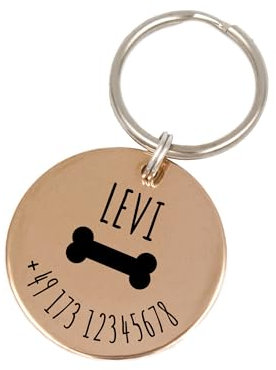 FELLSOCKE Personalisierte Hundemarke aus Edelstahl - 25mm | 30mm, Individuell gravierbar, Robuste Tiermarke, Dogtag Anhänger Hunde, Pferde, Katzen & Welpen (Roségoldfarben, 25 mm)