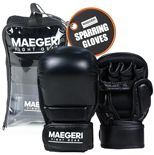 MMA Sparring-Handschuhe für Damen und Herren, werten Sie Ihre Ausrüstung mit einem haltbaren, offenen Hybrid-Handschuh auf. Kommt mit extra Polsterung und Unterstützung, perfekt für Grappling