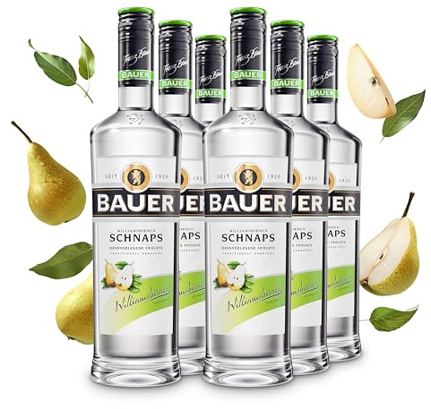 Bauer Williams Birne Schnaps - Der goldene Klassiker für echte Kenner - Obstbrände aus Österreich seit 1920 - Williams Christ Birnenbrand Geschenk Idee (6 x 0,7L)