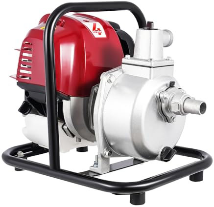 Pompe à eau à essence 4 temps (1,2 kW, débit max. 8000 l/h), pompe de jardin avec moteur 4 temps, faible consommation de carburant, pour arrosage de jardin, transmission d'eau de serre