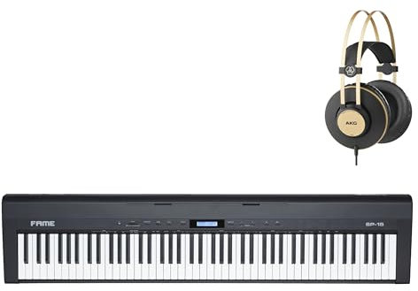 Fame SP-15 Stage Piano Set, 88 Tasten Hammermechanik, USB MIDI, 238 Sounds, 200 Styles, inkl. K92 Kopfhörer, Sustain Pedal, Netzteil, ideal für Musiker und Studios