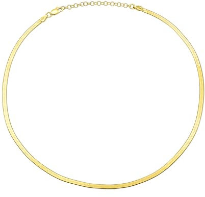 Aka Gioielli® - Collana Girocollo Donna in Argento 925 Placcata Oro Giallo 18 Kt - Catena a Serpente Piatta - lunghezza regolabile