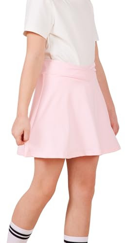 Jupe de Tennis pour Fille, Jupes de Sport avec Shorts-Jupes de Tennis plissée d'été avec 2 Poches Mini-Jupes de Golf (Rose,L)