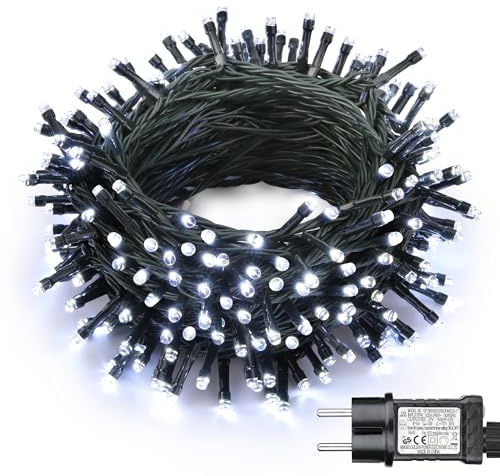 Joomer Luci Natale Esterno Bianco Freddo, 10M 100LED Luci Albero di Natale Adattatore, 8 Modalità Catena Luminosa Esterno Natalizia Decorazioni Timer Collegabile Impermeabile per Balcone Albero Festa