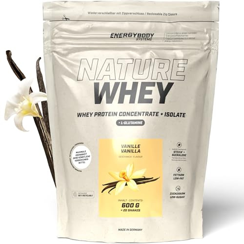 Energybody Nature Whey Isolate Vanille 600 g Beutel | zucker- und fettarmes Molkenproteinpulver, ohne künstliche Verdickungsmittel, Eiweiss Shake