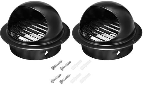 PATIKIL 6 Inch Vent Round Cover, 2 Pack Stainless Steel Exterior Wall Air Vent Louvered Soffit Vent Exhaust Outlet Hood for HVAC Ducting Exhaust Extractor Fan, Black