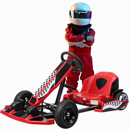 Masiunoz Electric Go Kart for Kids,36V 16 MPH Drift Kart with 350W Motor, Adjustable Length (32-44), Drift & Sport Mode,Ride On Go Kart for Ages 8-12 Red Gifts