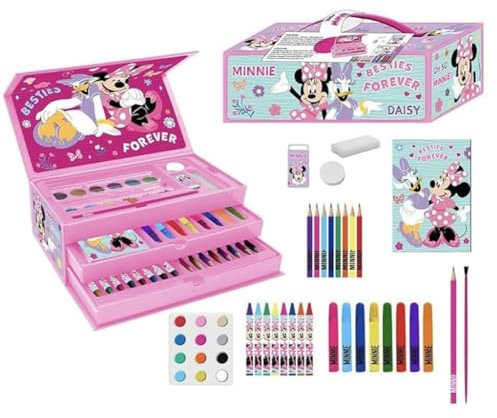 CERDÁ LIFE'S LITTLE MOMENTS Schreibwaren-Set Minnie, komplettes Federmäppchen für Mädchen, mit Buntstiften, Markern und Schulzubehör, verziert mit Minnie Maus zum Zeichnen, Malen und Lernen