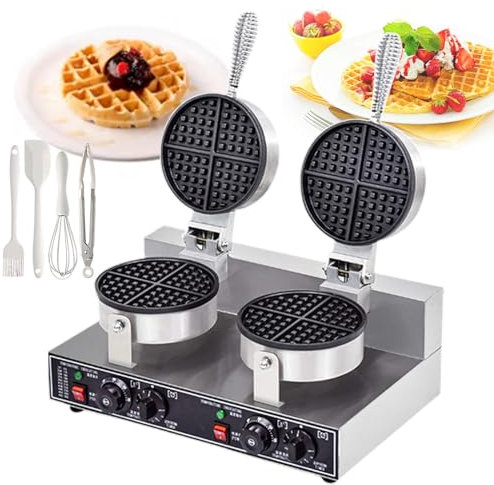 pealiritansemen Heavy-Duty 18 cm Round Waffle Iron With Dual-Sided Heating | 50-250℃ Digital Thermostat & Timer For Catering Kitchens, Coffee Shops & Home Baking, Double Heated Plate