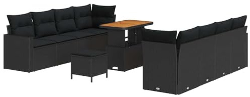 vidaXL 11-teiliges modulares Garten-Sofa-Set mit Kissen in Schwarz, aus Poly-Rattan und Akazie, robuste Möbel für draußen, Cooles modernes Design, Lounge-Suite, perfekte Sitzordnung für die Terrasse.