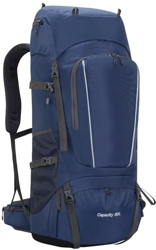 Ezmina 80L Wanderrucksack mit Regenschutz, großer Camping-Rucksack für Herren und Damen, leicht, Reise, Rucksackreisen, wasserdicht, Trekkingtasche, Wanderrucksack, Tagesrucksack für Touren, Klettern