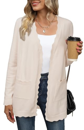 Newshows Womens Cardigans Ladies Scalloped Knitted Cardigan