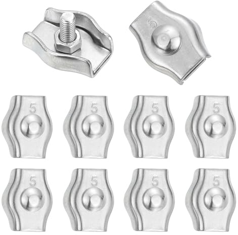 sourcing map M5 304 Stainless Steel Single Wire Rope Clips, Cable Clamp Fixing Clips for 4mm to 4.5mm Diameter Wire Rope Fastener, 10pcs