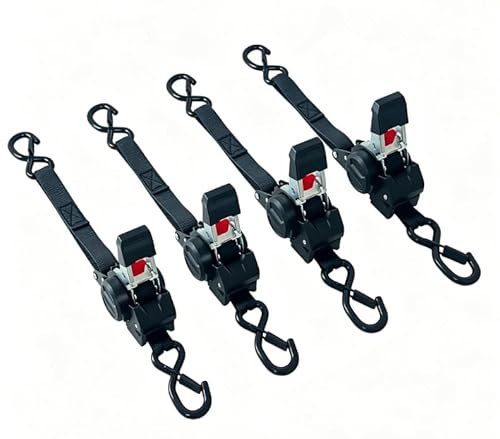 Hanured Cinghie a Cricchetto Retrattili 4 pezzi, 3 m x 25 mm, resistenza alla rottura 700 kg, con ganci a S, per traslochi, kayak, rimorchi, moto, biciclette e altro, sci, nero