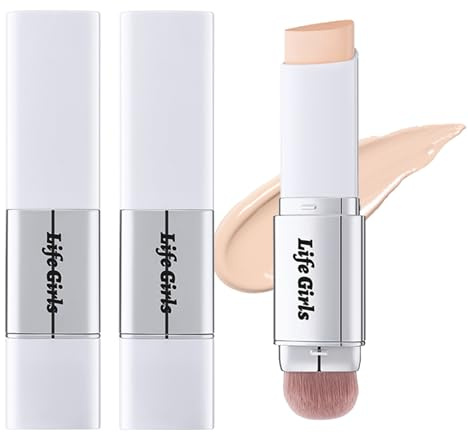 2 Stück Blanc Cover Cream Stick V - Farbwechselnder Foundation-Stick mit Volufiline - Feuchtigkeitsspendender Concealer als Make-up-Basis, beidseitig mit integriertem Pinsel, tragbar für den täglichen