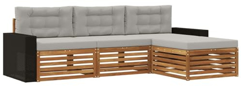 vidaXL Outdoor-Sofagarnitur 4 pcs Natürlich und Hellgrau Polyester, Garten Sofa, modernes Lounge Set, entspanntes Terrassenmöbel für chillige Stunden, bequem und stylisch
