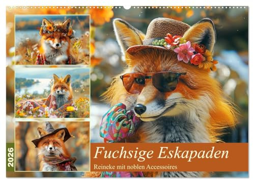 Fuchsige Eskapaden. Reineke mit noblen Accessoires (Wandkalender 2026 DIN A2 quer), CALVENDO Monatskalender: Fuchs-Fashion für ein modisches Jahr im Grünen (CALVENDO Tiere)
