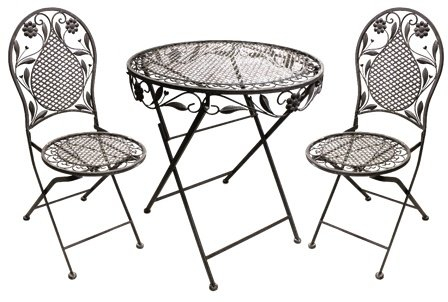 Unbekannt Terrassen Set aus Eisen Antik Design besteht aus 1 Tisch und 2 Stühlen Antik braun