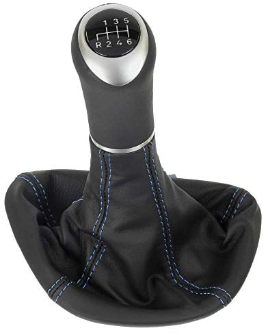 ICT Schaltknauf Schalthebel Schaltsack Schaltmanschette Leder, 6 gang kompatibel mit: Mercedes V – Class 2003-2010 / Vito W639 Bj. 2003-2010 / Viano 2003-2010 (D Naht blau)