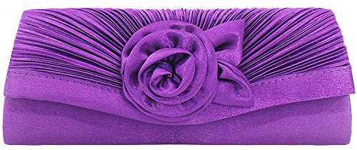 Damen Satin Plissee Blume Abendtasche Clutch Handtasche Rose Floral Plissee Satin Flap Clutch Abendtasche Satin Plissee Blume Clutch Abendtasche, violett (Violett) - N00169ZS