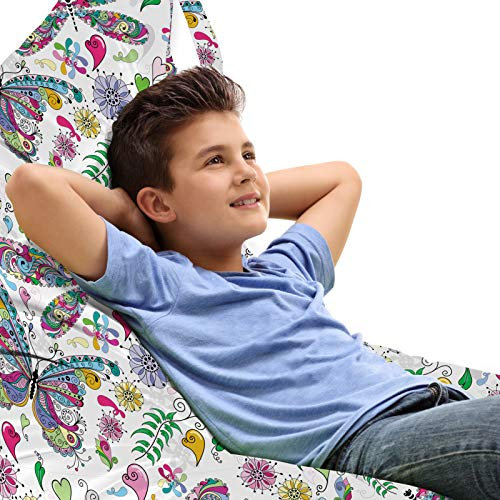 ABAKUHAUS Schmetterling Unicorn Toy Bag Lounger Stuhl, Paisley Dragonfly, Hochleistungskuscheltieraufbewahrung mit Griff, Mehrfarbig