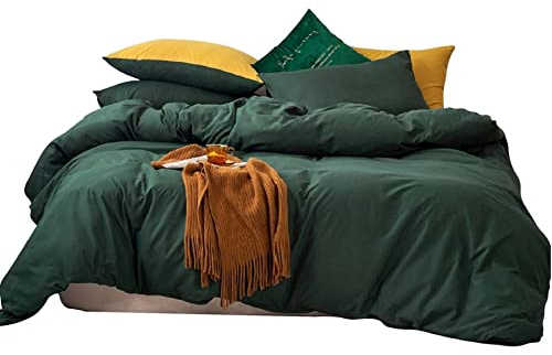 GETIYA Damen Herren Bettwäsche 200x220 Dunkel Grün Bettwäsche Einfarbig Weiche Mikrofaser Bettwäsche Mädchen 3 Teilig Hotelqualität Bettwäsche mit 2 Kissenbezug 80x80 Doppelbett Bettbezug