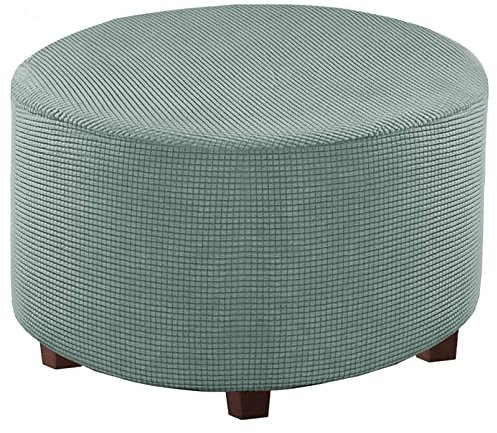 CLGTY Rund Ottomane Schonbezug Stretch, Jacquard Spandex Hockerbezug Mit Elastischem Boden Kleine Schecks Falten Bezug Für Ottomane Weich Waschbar Sofahusse Für Wohnzimmer-Green-L