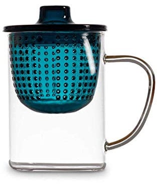 WD LIFESTYLE TAZZA MUG TISANIERA IN VETRO CON FILTRO+COPERCHIO BLU 400ML ACCESSORI CUCINA