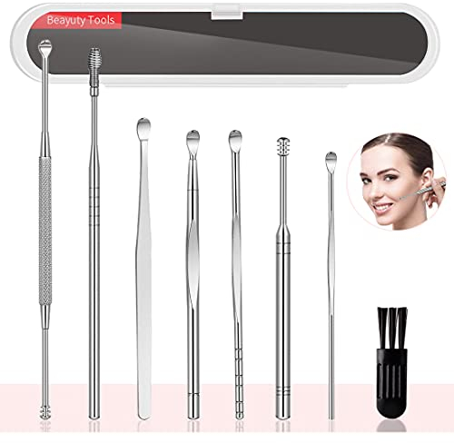 Set de Nettoyage d'oreille, MCSQK 8 Pièces Nettoyants Auriculaires Médicaux en Acier Inoxydabl Curette Oreille Kit, Élimination de Cérumen avec Boîte de Rangement pour Enfants et Adultes