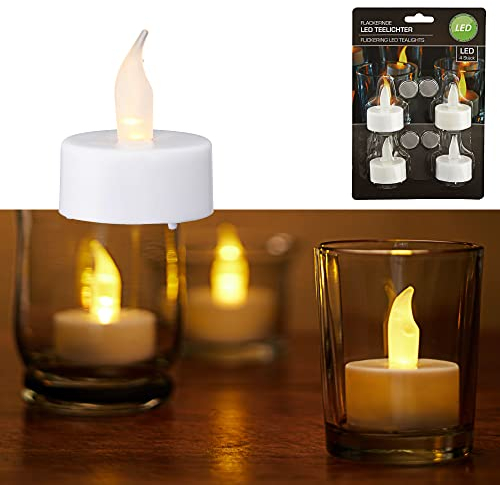 LED Teelicht 4er Set | Ø 3,5 cm weiß inkl. Batterien | flackernd flammenlos (1x 4er Set weiß)
