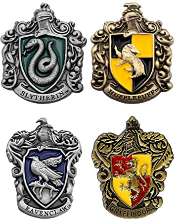 Funidelia | Harry Potter vier Häuser Pins Set 4 Stück für Herren und Damen Hogwarts, Zauberer, Film und Serien - Zubehör für Erwachsene, Zubehör für Kostüm - Braun